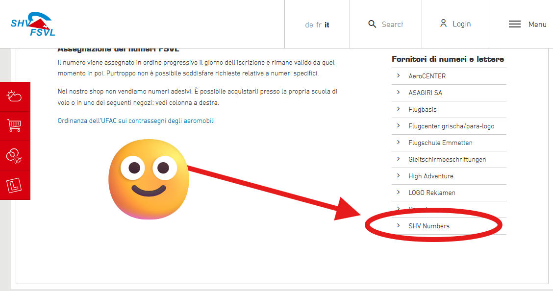 immagine che mostra il sito SHV Numbers citato del sito ufficiale della SHV-FSVL (federazione svizzera volo libero)